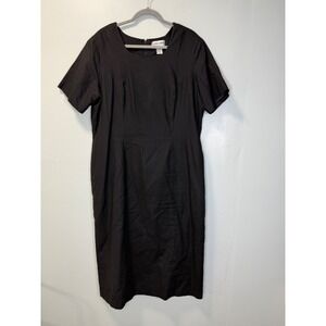Carol Horn Workshop VTG Black Linen Cotton Sheath Dress 18W Short Sleeve‎ Midi